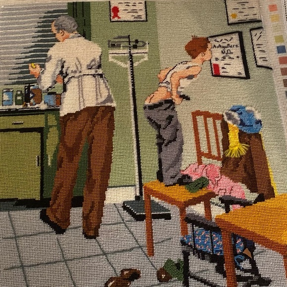 Vintage Norman Rockwell Needlepoint Large Wall Art Doctor Office 70s 18”x20” - Picture 9 of 11